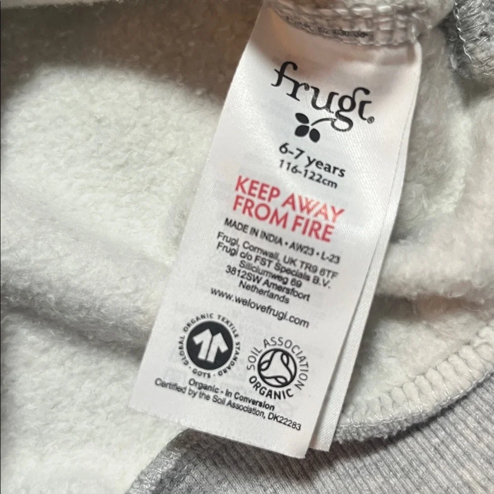 Frugi Embroidered Heathered Gray Organic Cotton Sweatshirt Dress, size 6-7